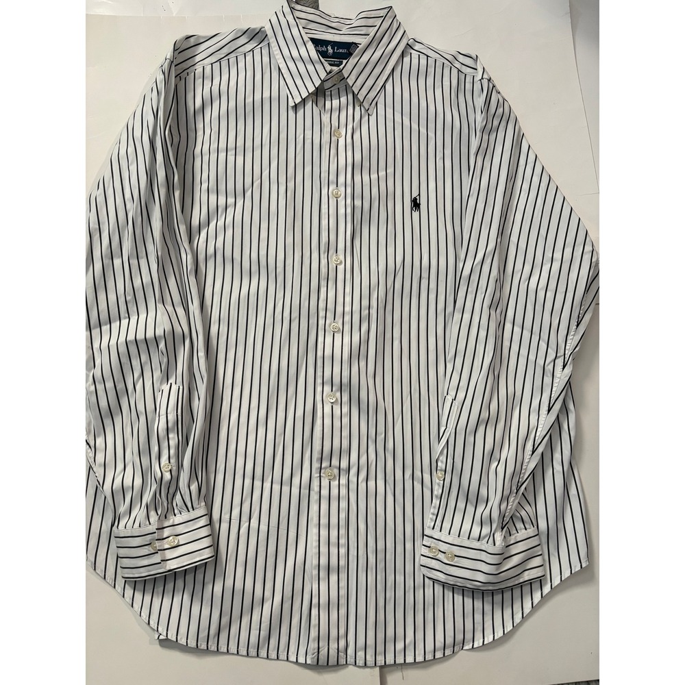 Ralph Lauren Classic Fit Striped Button‎ Up Shirt White Black Mens XL Dress Polo